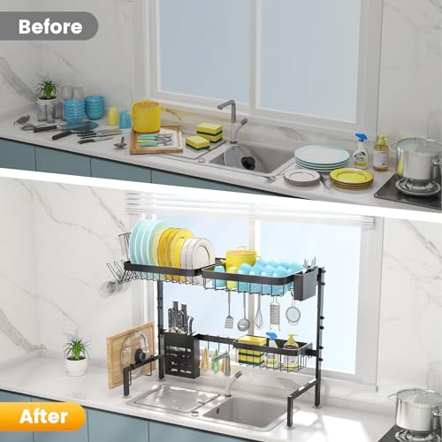 2-Tier Kitchen Dish Drying Rack with Adjustable Shelves