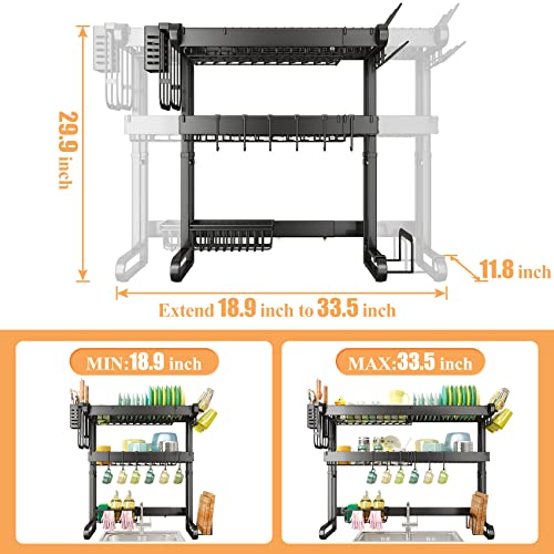 Black 3-Tier Adjustible Over-Sink Dish Drying Rack (18.9 to 33.5)