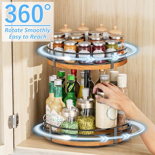 Adjustable 2-Tier Lazy Susan Spice Rack for Kitchen Storage