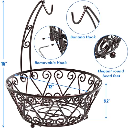 SimpleHouseware Bronze Banana Tree Hanger Fruit Basket Bowl