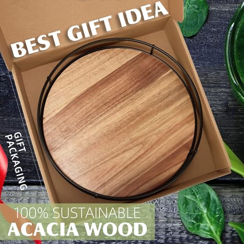Black Acacia Wood Lazy Susan Turntable for Kitchen Organization (12)