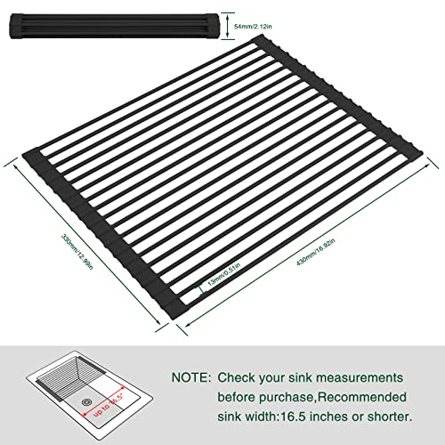 Heat-Resistant Black Roll-Up Sink Drying Rack, 17" x 13"