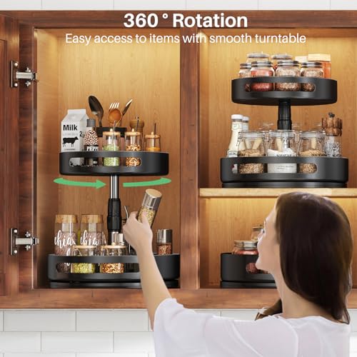 Lazy Susan Spice Rack Organizer - Adjustable 2 Tier Metal Seasoning Storage for Kitchen (10 inch)