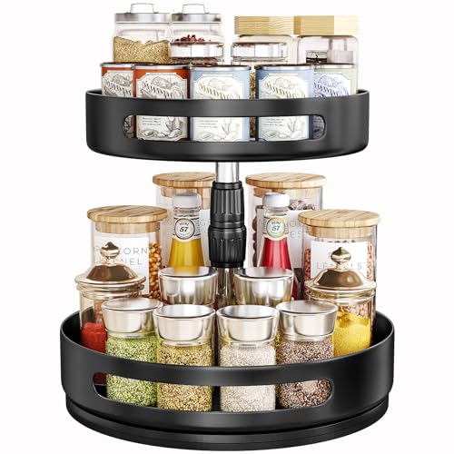 Lazy Susan Spice Rack Organizer - Adjustable 2 Tier Metal Seasoning Storage for Kitchen (10 inch)
