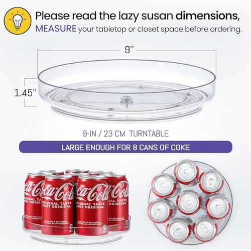 9 Inch Clear Non-Skid Lazy Susans for Kitchen, Pantry, Fridge, and More