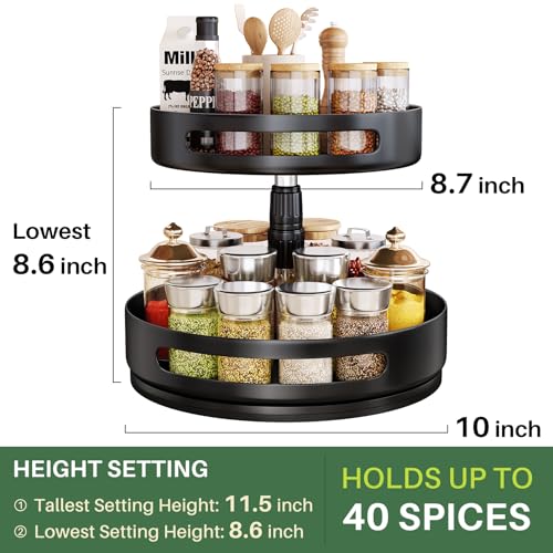 Lazy Susan Spice Rack Organizer - Adjustable 2 Tier Metal Seasoning Storage for Kitchen (10 inch)