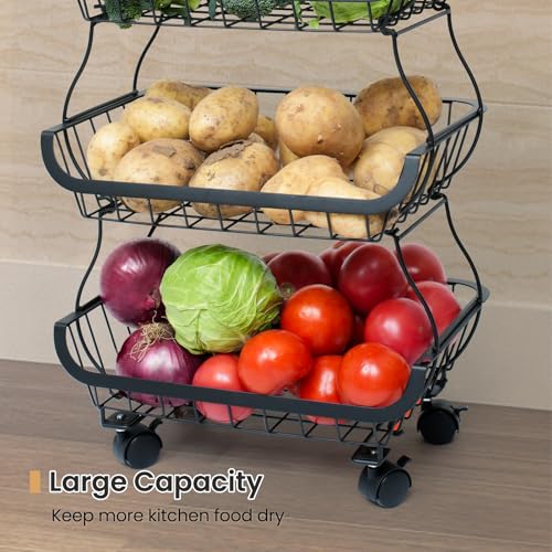 Stackable Metal Wheel Fruit & Veg Basket, 5-Tier Kitchen Storage Cart