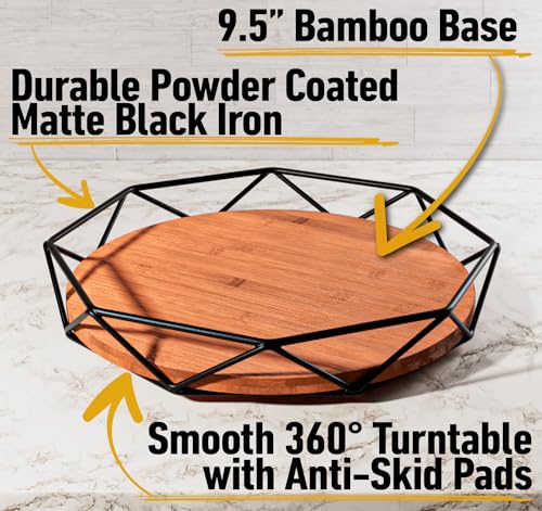 Farmhouse 9.5 Inch Bamboo & Metal Lazy Susan Organizer