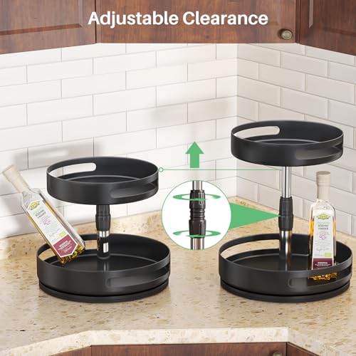 Lazy Susan Spice Rack Organizer - Adjustable 2 Tier Metal Seasoning Storage for Kitchen (10 inch)