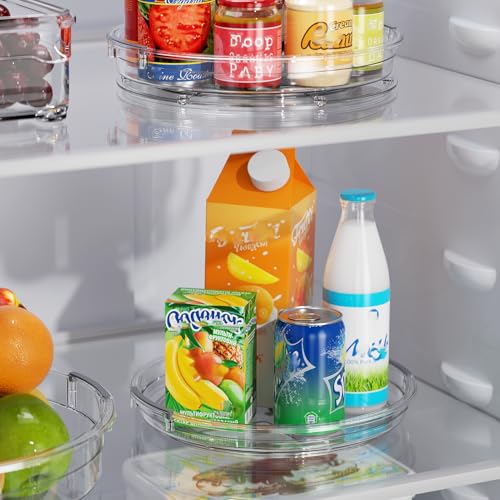 LAMU 2 Pack Clear Lazy Susan Organizer for Cabinet & Refrigerator Spices Storage