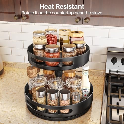 Lazy Susan Spice Rack Organizer - Adjustable 2 Tier Metal Seasoning Storage for Kitchen (10 inch)