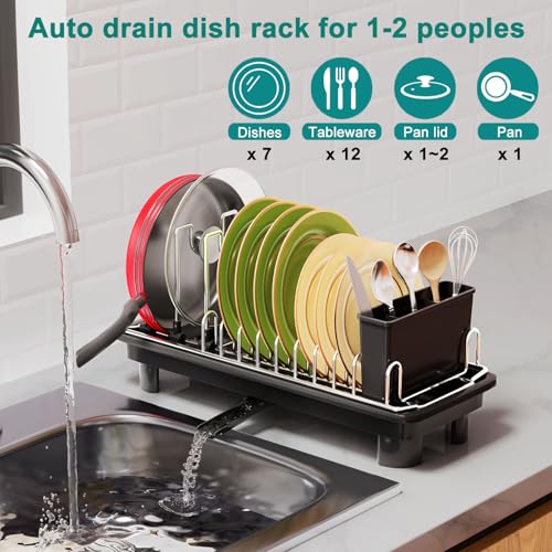 Compact Rotatable Dish Drying Rack for Kitchen Counter