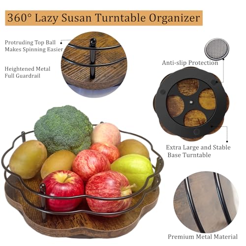 Wooden Lazy Susan Organizer for Kitchen Cabinets and Counters
